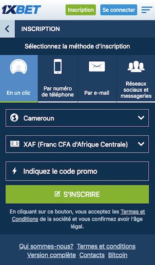 créer un compte sur 1xbet mobile