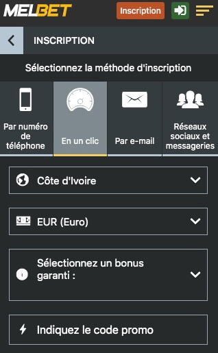 inscription mobile melbet