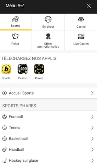 bwin app menu