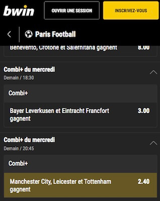 bwin paris accumulés man city leicester tottenham