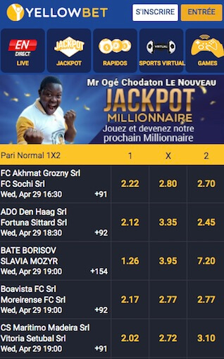 app yellow bet menu