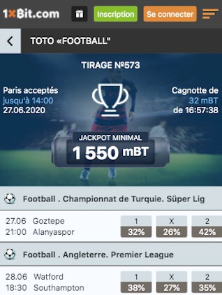 toto football 1xbit jackpot