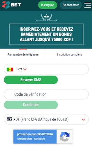 créer un compte sur 22bet au senegal