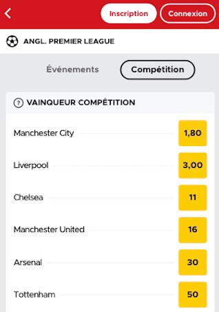 cote champion premier league betclic