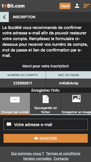 créer un compte 1xbit