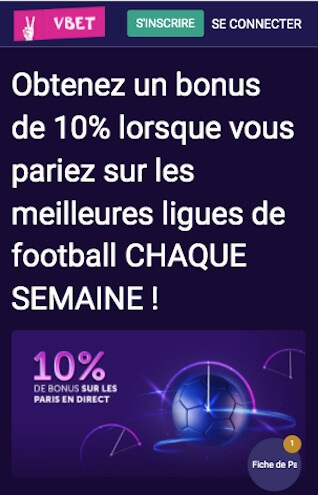 vbet 10% bonus pari foot