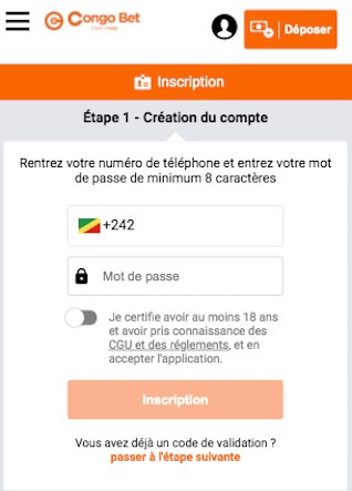 créer un compte congo bet