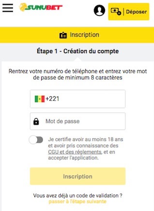 créer un compte sunubet