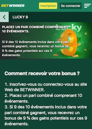 pari combiné betwinner 9 sur 10