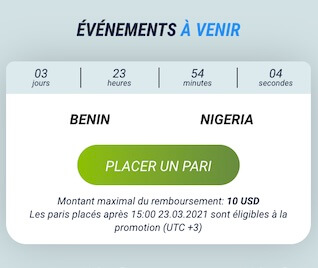 pari remboursé 1xbet bénin nigéria