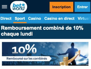 betworld pari combiné 10% lundi