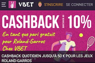 roland garros 10% remboursé vbet