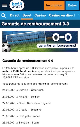 betworld garantie 0-0 match euro 2021