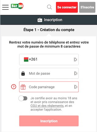 créer un compte bet261