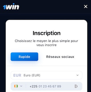 inscription sur 1win en cote d'ivoire