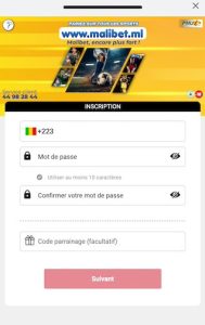 créer un compte sur malibet au mali